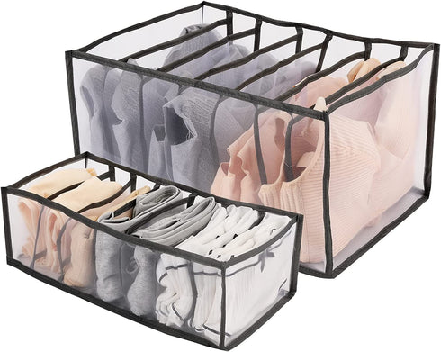 Nylon Divider Organizers Set-Olding Drawer Organizers-Jeans Compartment Storage-Mesh Clothes Storage Organizer Washable Folding Drawer Organizers (Gray, Medium+Large)