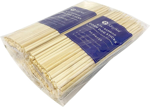 KingSeal Renewable Bamboo Wood Corn Dog Skewers, Sticks, 8.75 Inches x 5 mm Diameter, Blunt Point for Safety, Retail Pack - 5 Bags of 50 Skewers (250 Count)