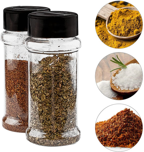 TUZAZO 8 oz Clear Plastic Spice Jar with Shaker Lids and Labels, Empty Spice Jars Bottles Plastic Seasoning Containers for Storing Spice, Herbs and Seasoning Powders (14 Pack)