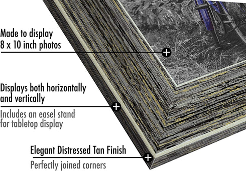 Americanflat 8x10 Rustic Tan Picture Frame with Polished Glass - Horizontal and Vertical Formats for Wall and Tabletop - Pack of 2