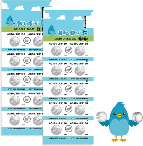 DITTY BIRD 20 Pack LR1130 AG10 Batteries 1.5V Alkaline Button Cell Battery for Musical Sound Book Toy Watch