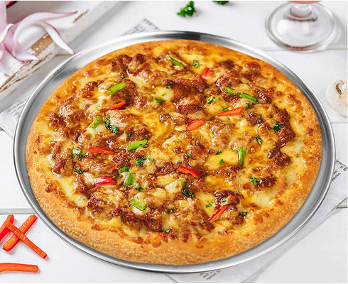 Deedro Pizza Baking Pan Pizza Sheet, 10 inch Stainless Steel Pizza Tray Round Pizza Oven Pan for Home Restaurant Pizzeria, Nontoxic & Heavy Duty, Easy Clean & Dishwasher Safe, Set of 4