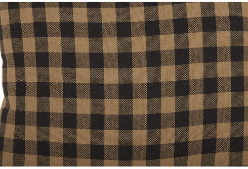 VHC Brands Black Check Fabric Pillow 12x12 Country Rustic Design, Black and Tan