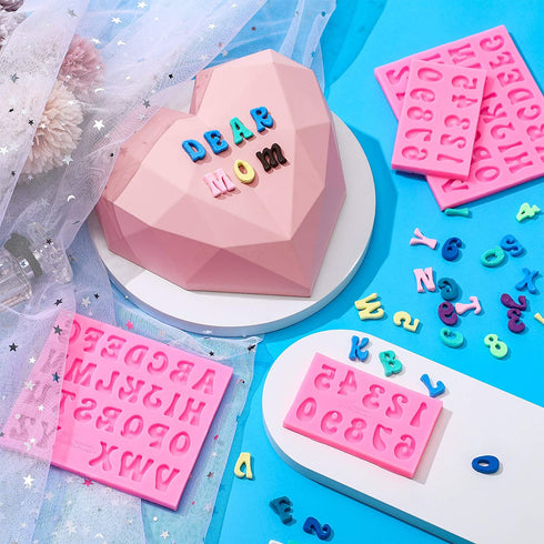 4 Pieces Valentine's Day Diamond Heart Mold Silicone Letter Alphabet Fondant Chocolates Molds, 8.7 Inch Silicone Breakable Heart Mold and 4 Pieces Wooden Hammers for Baking Chocolate