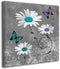 Colla Canvas Print Wall Art Teal Purple Daisy Flower Butterflies Decorative Paintings Modern Home Wall Decor for Bedroom Living Room Bathroom Framed Ready to Hang 12x12 Inches