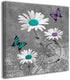 Colla Canvas Print Wall Art Teal Purple Daisy Flower Butterflies Decorative Paintings Modern Home Wall Decor for Bedroom Living Room Bathroom Framed Ready to Hang 12x12 Inches