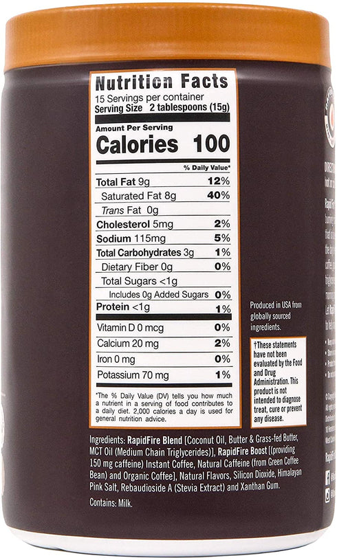 Rapidfire Keto Coffee Instant Coffee Mix, Caramel Macchiato Flavor, 15 Servings, 7.93 Ounce