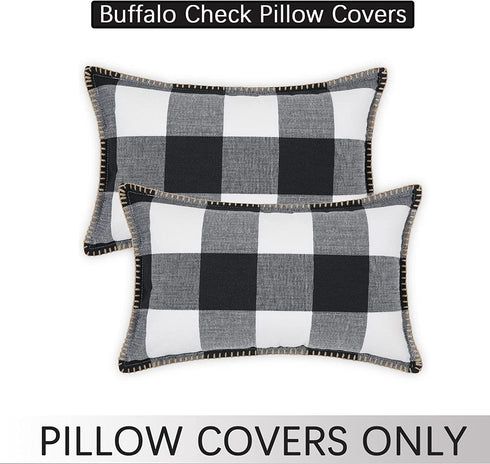 decorUhome Set of 2 Buffalo Plaid Check Throw Pillow Covers Farmhouse Decorative Fall Pillow Cases for Bed Couch Sofa, 12x20 Inch, Black and White