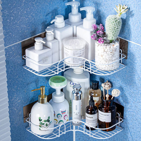 Laigoo Adhesive Shower Caddy 2 Pack, Non-Drilling Corner Shelves Hanging Bathroom Shelf Floating Shelves for Kitchen/Bathroom Organizer and Storage(White)