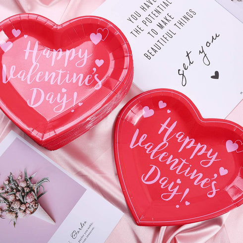 Aneco 50 Pieces Valentine's Day Paper Plates Party Plates Dinnerware Plates Party Supplies for Valentine's Day Party