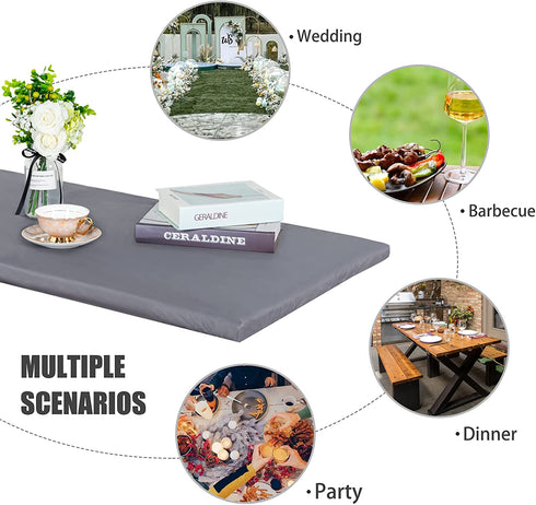 Fitable Outdoor Indoor Picnic Table Cover Waterproof Vinyl Fitted Table Cover with Bench Covers 3pcs Set Flannel Backing Tablecloth 30"*72" for Picnic/Travel/Holiday/Party/Folding Table Silver Grey