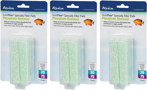 Aqueon QuietFlow Phosphate Remover Specialty Filter Pads, Size 20/75, 4 Pads Per Pack (12 Count)