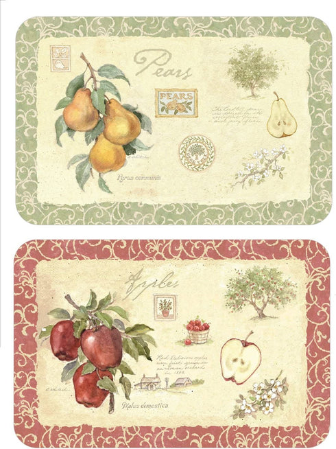 Wipe-Clean Reversible Plastic Placemats - Set of 4 - Old Orchard Apple/ Pear