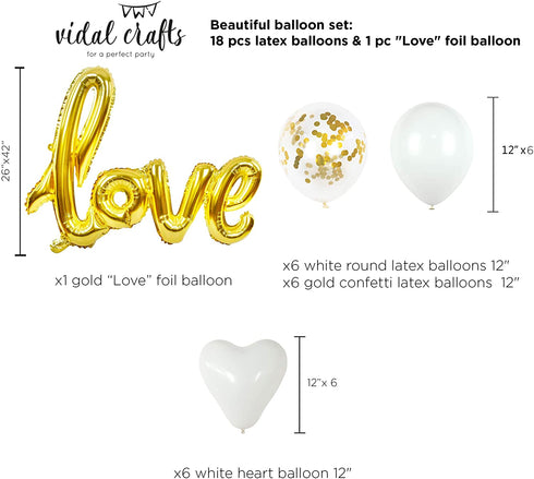 VIDAL CRAFTS Gold Engagement Party Decorations, 6 Pcs Paper Fans, MR&MRS Banner, Love Foil Balloon, Engagement Balloons, She Said Yes Banner, Gold Themed Engagement Party Kit or any kind of engagement party decor