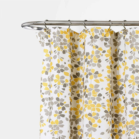 Lush Decor Weeping Flower Shower Curtain-Fabric Floral Vine Print Design, 72 x 72, Yellow & Gray