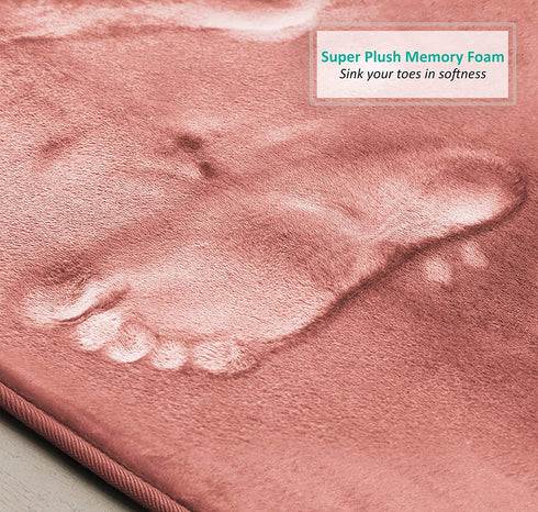 Clara Clark Bathroom Rugs, Ultra Soft Plush Bath Mat for Bathroom, Non-Slip, Velvet Memory Foam Set of 2 Bath Rugs, 17 x 24 / 20 x 32, Solid Misty Rose
