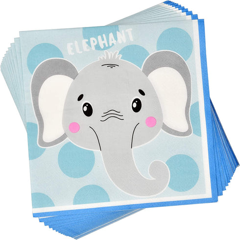 Elephant Boy Baby Shower Party Supplies Tableware Set 24 9" Paper Plates 24 7" Plate 24 9 Oz Cup 50 Lunch Napkin for Little Boys Blue Grey Elephants Birthday Gender Reveal Disposable Dinnerware Decor