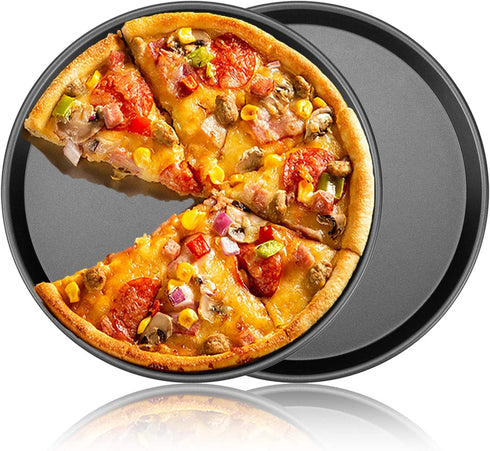 12 Inch Pizza Baking Pan 2 Pack, Middle Size Nonstick Pizza Crisper Apple Pie Pan Oven Baking Tray Platter Heavy Duty Thicken