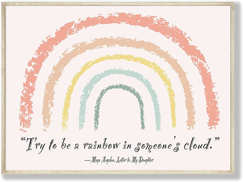 Herzii Prints Maya Angelou Quotes Wall Art Rainbow Decor - Boho Classroom Rainbow Decor, Inspirational Quotes Wall Art, Neutral Rainbow Decor Try To Be A Rainbow Quote Nursery Posters (14x11 UNFRAMED)