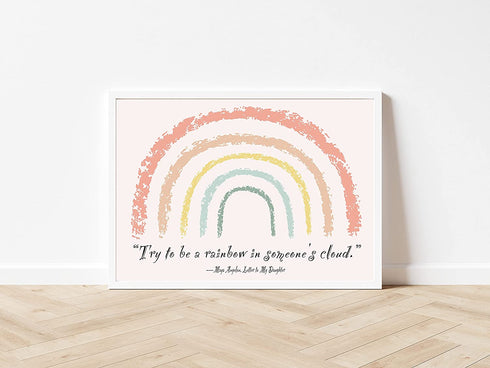 Herzii Prints Maya Angelou Quotes Wall Art Rainbow Decor - Boho Classroom Rainbow Decor, Inspirational Quotes Wall Art, Neutral Rainbow Decor Try To Be A Rainbow Quote Nursery Posters (14x11 UNFRAMED)