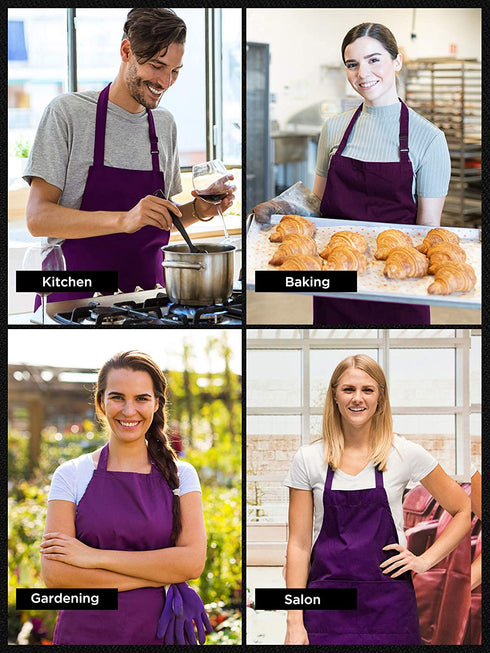 Puroma Adjustable Bib Apron Waterdrop Resistant with 2 Pockets, Unisex Cooking Kitchen Aprons for Chef Couple BBQ Painting (Purple?