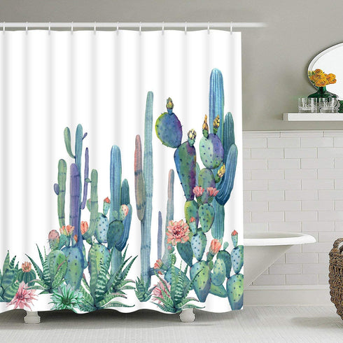 Alishomtll Bathroom Shower Curtain Tropical Cactus Shower Curtains with 12 Hooks, Cactus Flowers Blossom Bath Curtain Durable Waterproof Fabric Bathroom Curtain (Cactus, 70 — 69 inches)