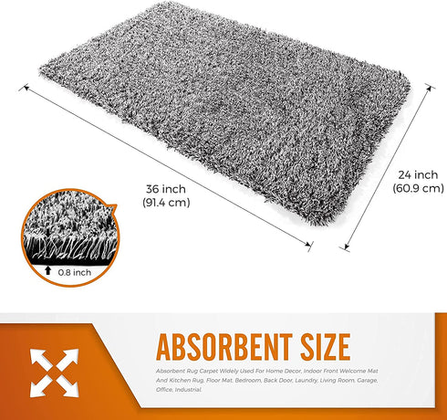 Delxo 24 x 36 Grey Door Mat, Absorbs Mud & Water Entryway Rug, No Odor Anti-Slip Rubber Back Low-Profile Welcome Front Door Mat Indoor, Large Cotton Shoe Scraper Pet Mat Machine Washable