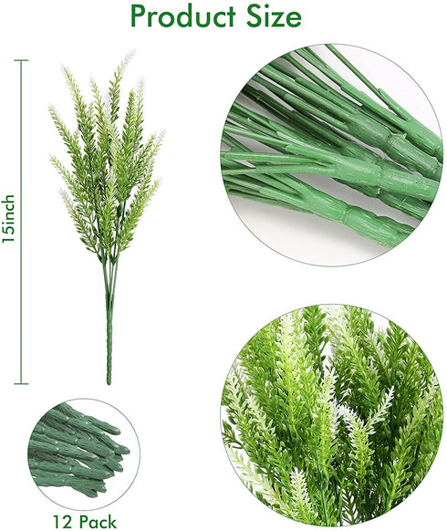 Artificial Lavender Flowers 12 Bundles Outdoor UV Resistant Fake Flowers No Fade Faux Plastic Plants Garden Porch Window Box Decorating (White)