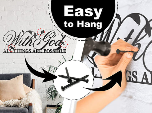 ViveGate With God All Things Are Possible Sign Metal Wall Decor, 18"X6" Inch Religious Scripture Black Christian Bible Verses Everthing Is Possible with God Bibical Wall Hanging Decoration
