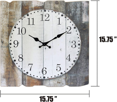 Stonebriar Square 15" Rustic Farmhouse Worn Wood Arabic Number Battery Operated Wall Clock