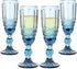 Champagne Glasses set of 4 Cheers Champagne Flutes 5 oz for Wedding Party Anniversary Christmas Vintage Pattern Embossed Premium Glass 150 ml (Blue)