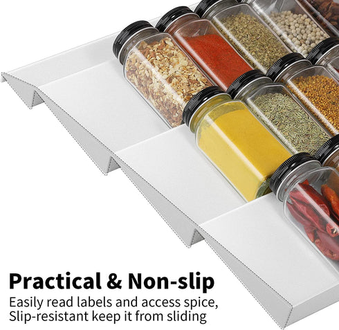 Adjustable Spice Rack, Expandable Plastic Tray Drawer Organizer 12" to 23" Stackable Tray, 4 Slanted Tier Spice Storage Organizer Insert, for Spice Jars, Vitamins, Seasonings Kitchen Drawer Cabinet