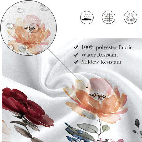 Kikiry Fabric Floral Shower Curtain 60''W x 72''L Flower Watercolor Wildflower Polyester Waterproof 12 Pack Plastic Hooks
