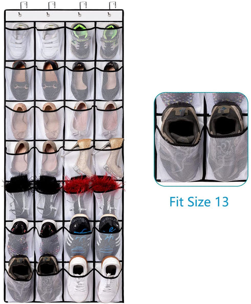 REGELETO Over the Door Shoe Organzier with 28 Large Pocket, Hanging Shoe Rack for Door Large Capacity Shoe Organizer Holder with 4 Metal Hooks (28 Pockets)