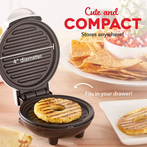 Dash Mini Maker Portable Grill Machine + Panini Press for Gourmet Burgers, Sandwiches, Chicken + Other On the Go Breakfast, Lunch, or Snacks with Recipe Guide - White