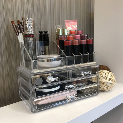Ikee Design Clear Makeup Organizer Clear Cosmetic Storage Organizer, Makeup Organizer for Cosmetics, Jewelry, Hair Accessories, Cosmetic Display Case for Vanity, Bathroom Counter or Dresser
