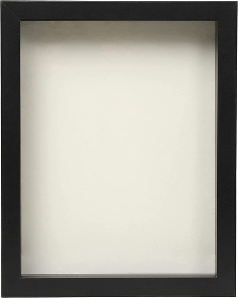 FrameWorks 8.5 x 11 Black Wooden Shadow Box Frame Soft Felt Back, Tempered Glass, and Included Elegant White Ball Push Pins