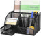 Flexzion Desk Organizer Office Supplies Accessories Desktop Tabletop Sorter Shelf Pencil Holder Caddy Set - Metal Mesh with Drawer and 6 Compartments (Black)