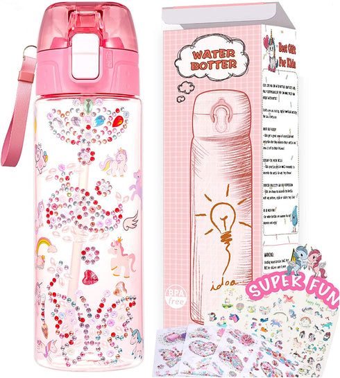 Y YOFUN Decorate Your Own Water Bottle with Tons of Glitter Gem & Unicorn Stickers, BPA Free Tritan Material, 20 oz, Kids Craft Kit & DIY Art, Gift for Girl Age 4 5 6 7 8 9 10 Years Old