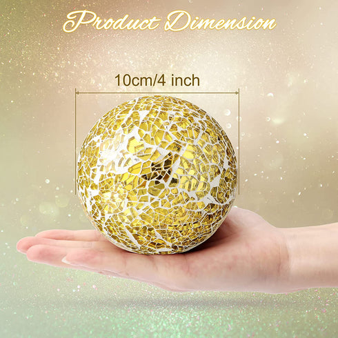 3 Pieces Decorative Balls for Centerpiece Bowls Decorative Orbs Set 4 Inch Glass Mosaic Sphere Balls Centerpiece Balls for Bowls Vases Dining Table Decor (Gold)