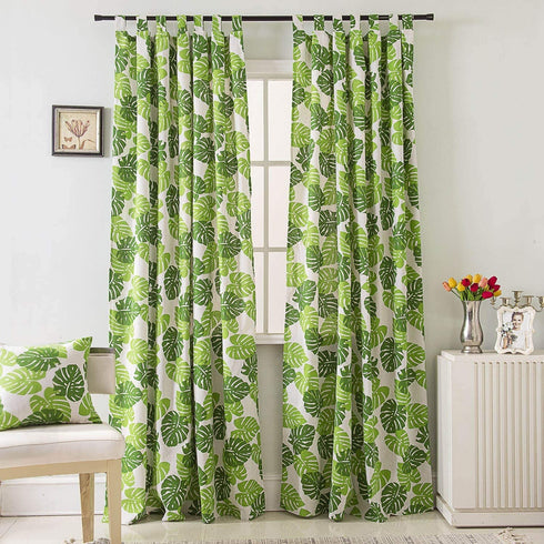 BROSHAN White and Green Curtains for Bedroom 1 Panel, Monstera Palm Leaf Window Curtain, Tropical Curtains &Drapes for Jungle Safari Kids Boys Girls Room Darkening Window Treatments, 78 inches Long