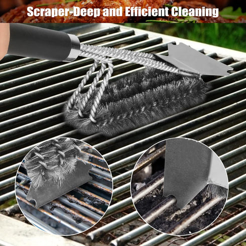 Grill Brush and Scraper Bristle Free, Grill Cleaner -Extra Strong Grill Cleaning Brush,18" Stainless Steel Barbecue Triple Scrubber BBQ Brush for Gas/Charcoal Grilling Grates -Scrubbing Sponges