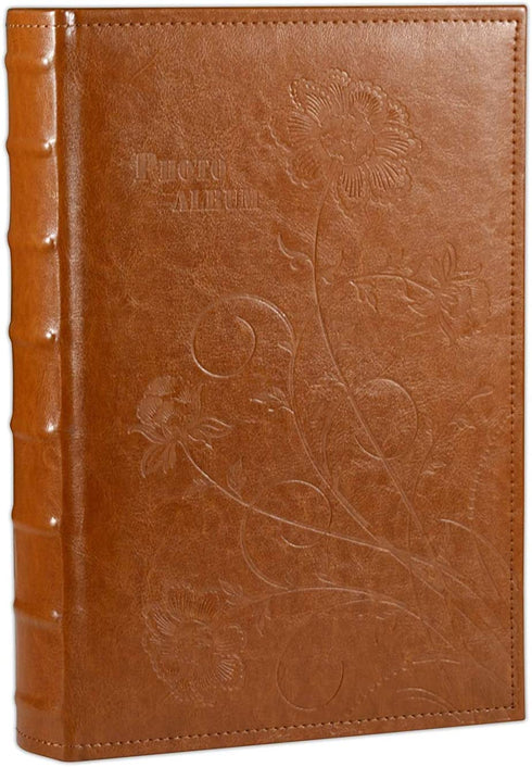 Golden State Art, 4x6 Photo Album Floral Faux Leather 300 Pockets Picture With Memo Large Capacity Used for Family Wedding Anniversary Vacation Christmas Baby (Brown)