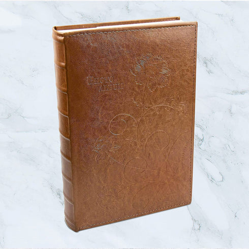 Golden State Art, 4x6 Photo Album Floral Faux Leather 300 Pockets Picture With Memo Large Capacity Used for Family Wedding Anniversary Vacation Christmas Baby (Brown)