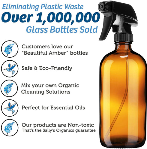 Empty Amber Glass Spray Bottles with Labels - 16oz Bottle for Essential Oils, Gardening, Cleaning Solutions, Pets, Plants , and Hair Misting - Durable Trigger Sprayer with Mist and Stream Option