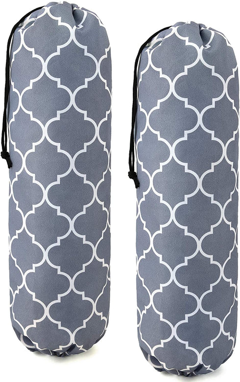Large Grocery Bags Holders Bulk 2 Pack Heavy Duty Lightweight Plastic Sack w Hanging Loop Washable Shopping Bag Storage Dispensers for Garbage Bags Organizer with Drawstring Grey Cute Geometric Design