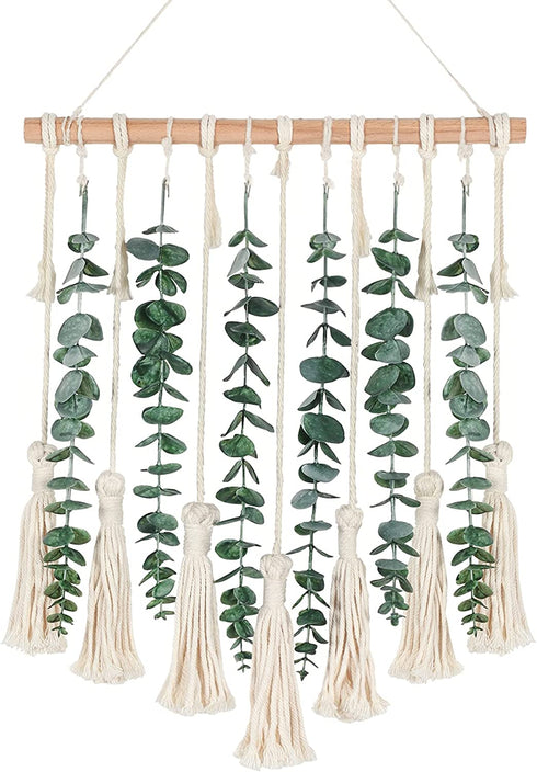 Artificial Eucalyptus Wall Decor Artificial Eucalyptus Garland Fake Eucalyptus Greenery Fake Eucalyptus Vines Wall Hanging with Woven Tassels for Backdrop Arch Wall Wedding Bedroom Apartment Decor