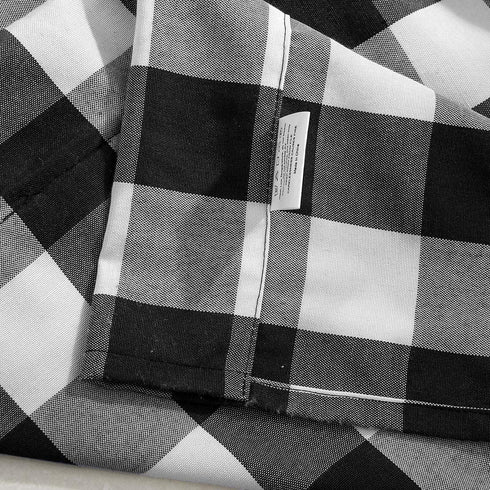 XSlive Plaid Shades Curtains Balloon Window Shade Kitchen Rod Pocket Curtain Adjustable Tie Up Shades for Small Windows Living Room Window Treatment Tiers with 1 Panels (31"x55", Black and White)