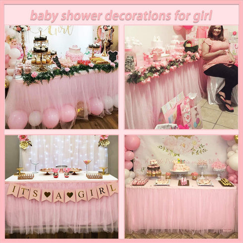 Suppromo 6ft Pink Tulle Table Skirt for Rectangle or Round Tables Tutu Table Skirt for Baby Shower Girl Gender Reveal Unicorn Birthday Party Cake Dessert Table Decorations (L6(ft)*H 30in)