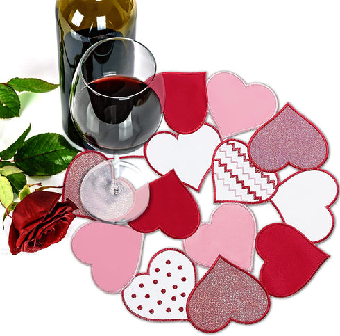 Valentine's Day Red Heart Placemats Set of 4, 15 Inch Round Place Mats for Dining Table, Mother's Day or Wedding Table Decoration,14th February Gifts
